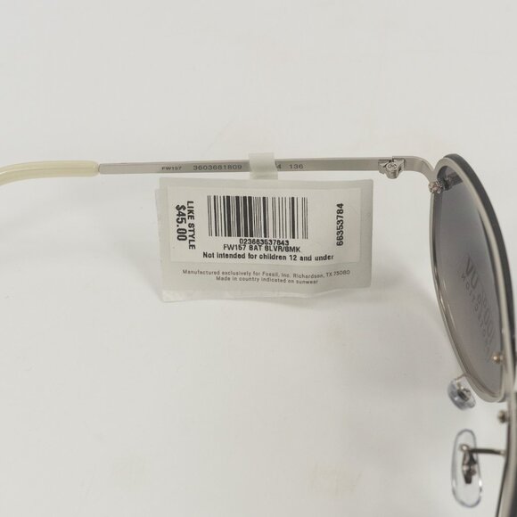 Fossil Unisex FW157 58mm Silver Frame Black Lens Aviator Sunglasses 537843 OS - Picture 4 of 7